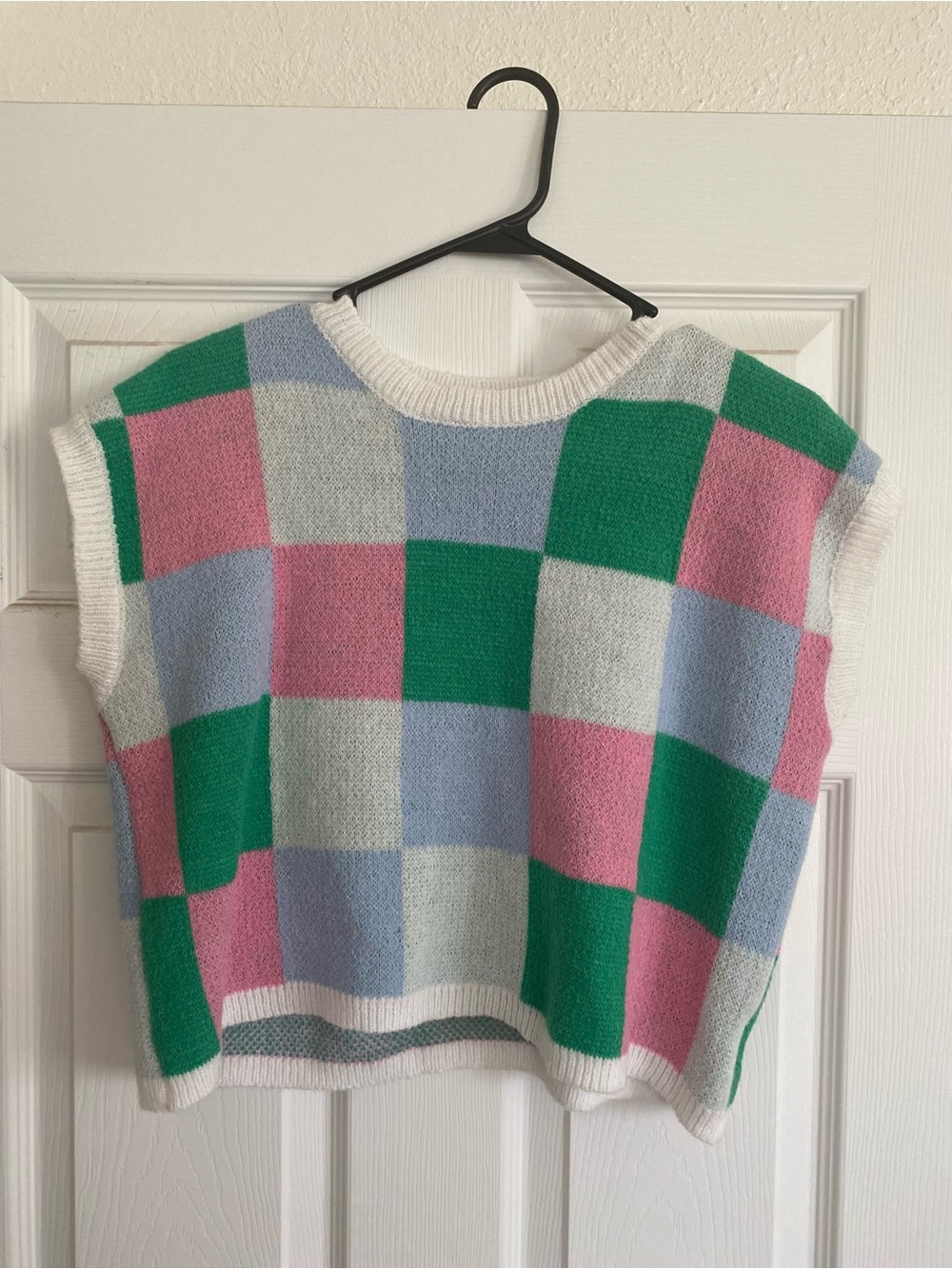 Pastel Checkerboard Knit Top- Pink, Green, Light Blue, Cream